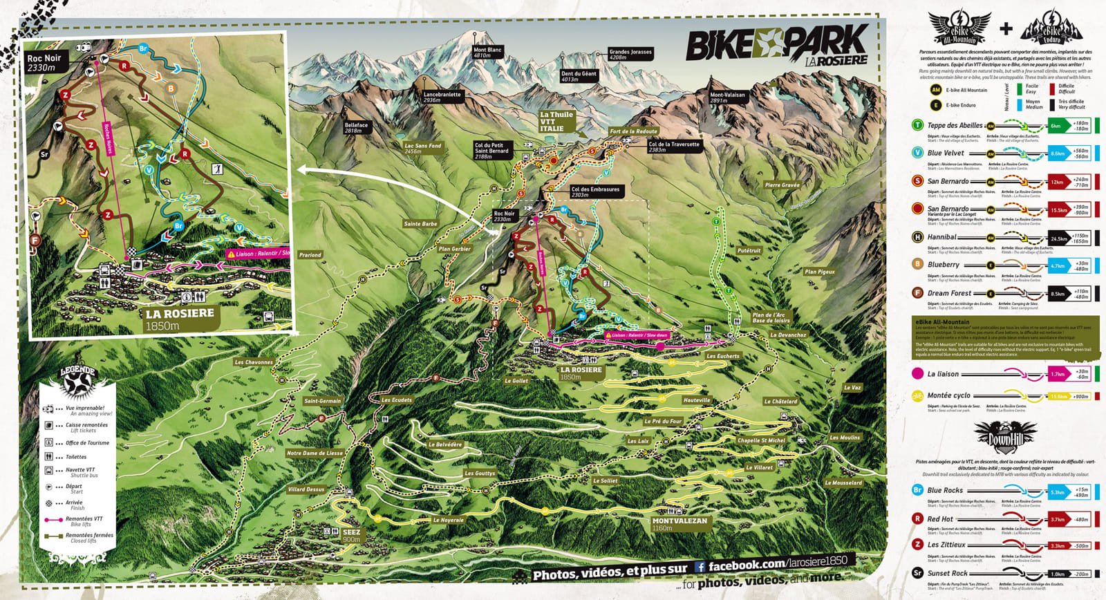 Plan du Bike Park VTT de La Rosière 1850