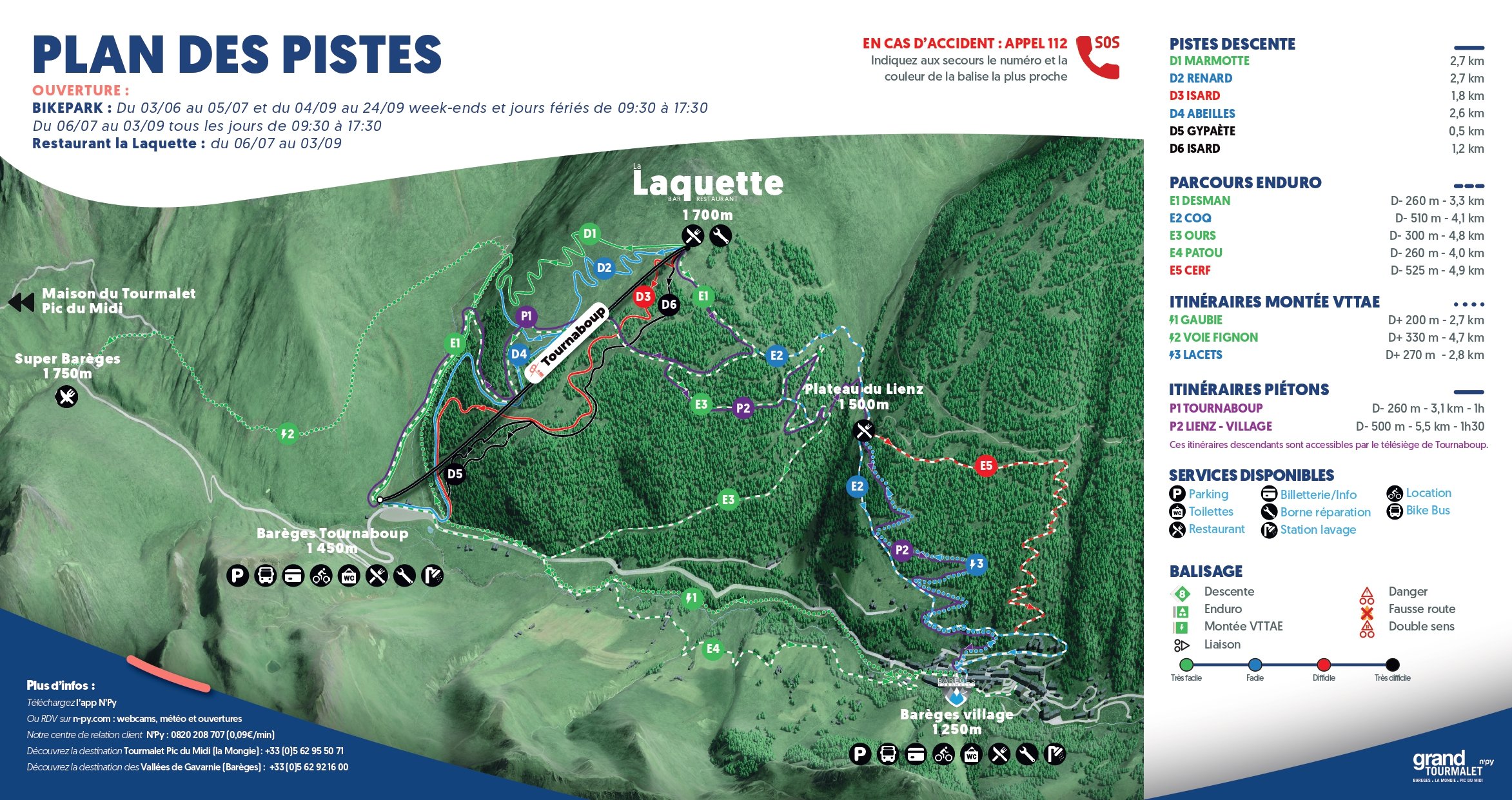 Plan du Bike Park VTT de Grand Tourmalet Barèges