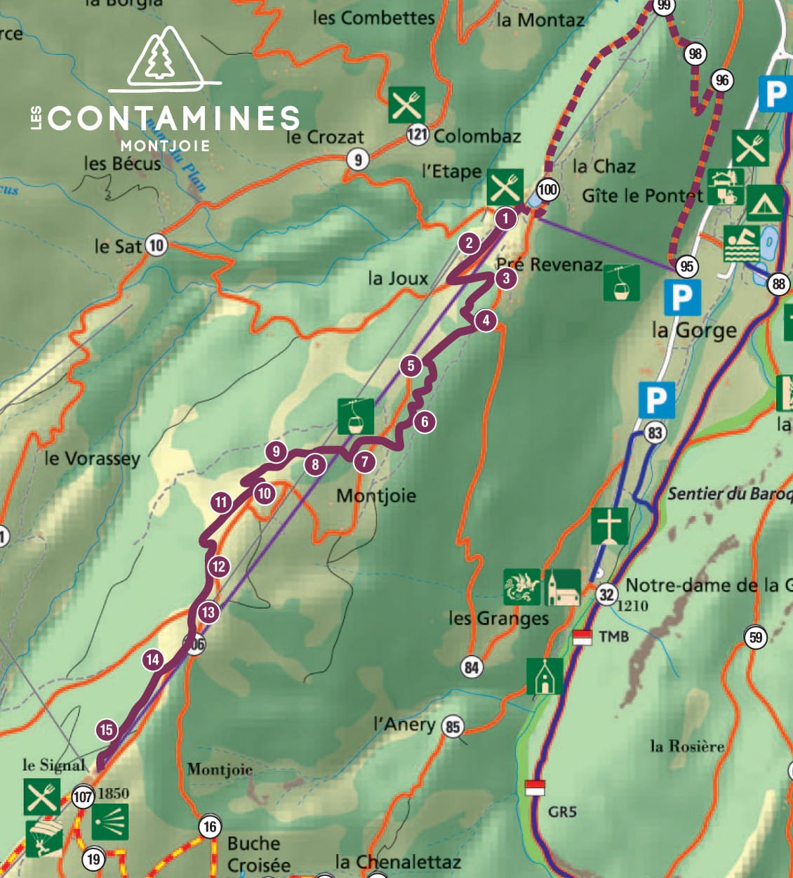 Plan du Bike Park VTT de Les Contamines - Montjoie