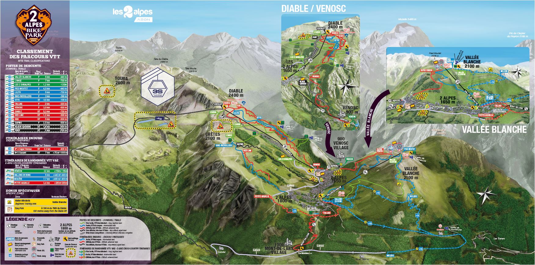 Plan du Bike Park VTT de Les 2 Alpes